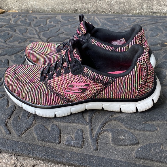 Skechers Multicolored Rainbow Knit Relaxed Fit Memory Foam Slip on Shoes - Picture 3 of 11